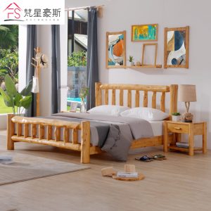 全实木床原木网红民宿床原生态自然风纯柏木床现代中式硬板双人床
