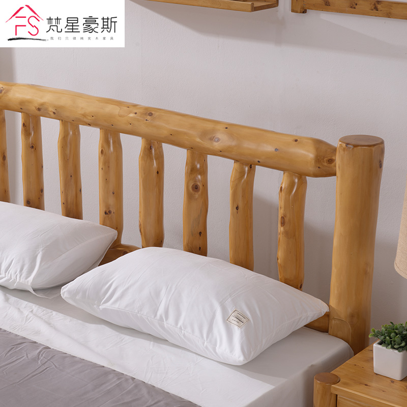 全实木床原木网红民宿床原生态自然风纯柏木床现代中式硬板双人床 - 图片 4