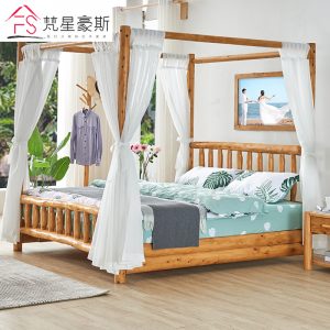 原生态床全实木四柱床原木柏木床民宿架子床创意东南亚主卧双人床